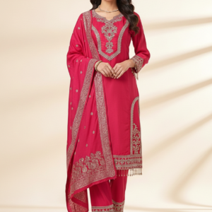 Roman Glass Embroidered Kurti Set with Dupatta