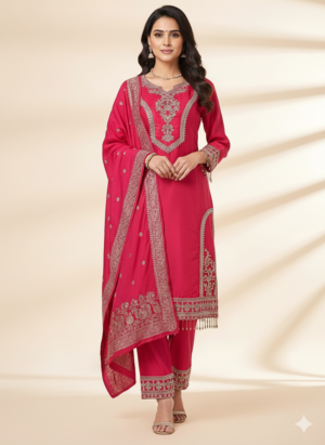 Roman Glass Embroidered Kurti Set with Dupatta