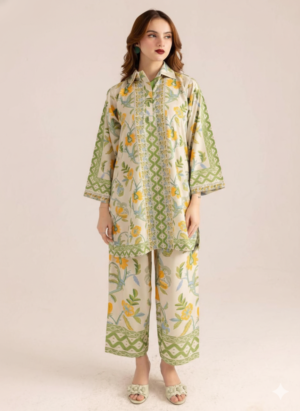 Light Green Poly Rayon Print Cord Set