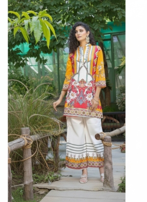 Poly Rayon Printed Cord Set with White Pants